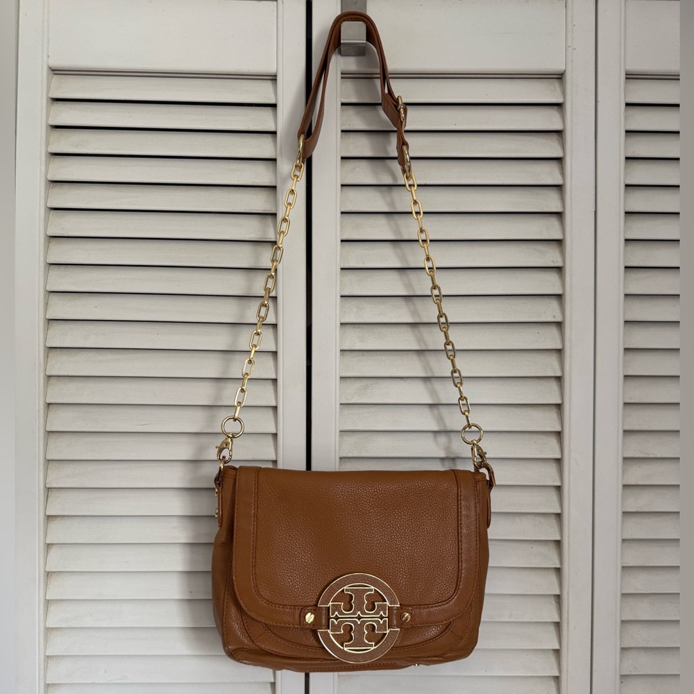 TORY BURCH Saddle bag Camel color GHW